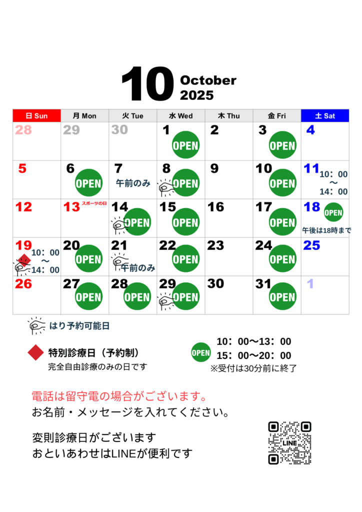 松戸　整骨院　八ヶ崎　予定表